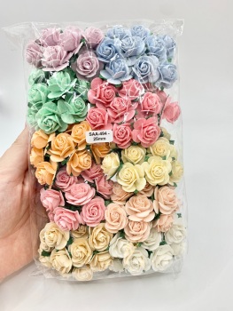 Mixed Pastel Mulberry Paper Flowers Open Roses 25mm