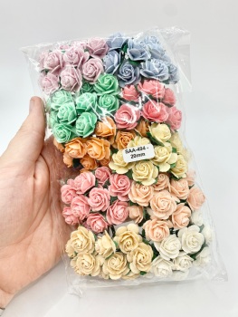 Mixed Pastel Mulberry Paper Flowers Open Roses 20mm