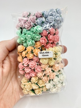 Mixed Pastel Mulberry Paper Flowers Open Roses 10mm