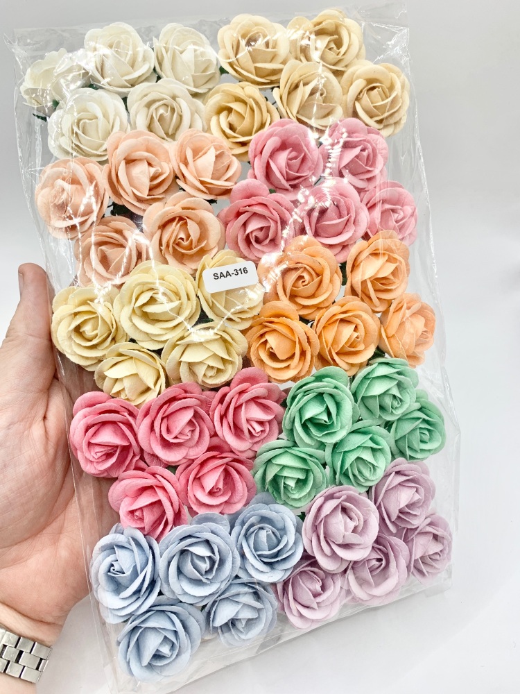 Mixed Pastel Bundle  Mulberry Paper Flowers - Chelsea Roses 35mm