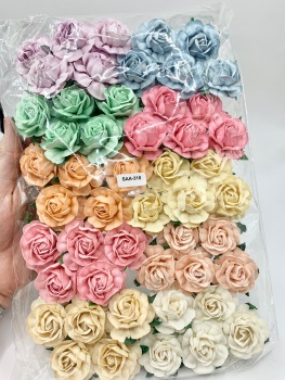  Mixed Pastel Mulberry Paper Flowers Tea Roses 40mm 