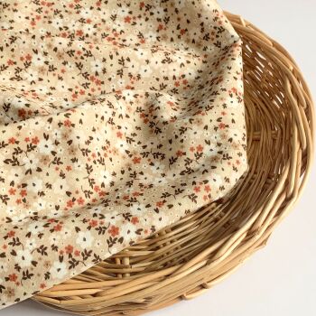 Natural Tone Floral Cotton Poplin - Mini Flower Rust and Cacao