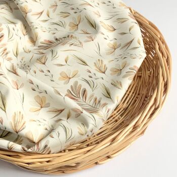 Natural Tone Floral Cotton Poplin - Botanical Leaves