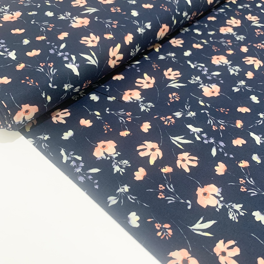 Poppy Europe Fabrics - Maeve Flowers - Navy - Digital Print