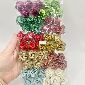 Mixed Christmas Mulberry Paper Flowers Wild Roses 30mm