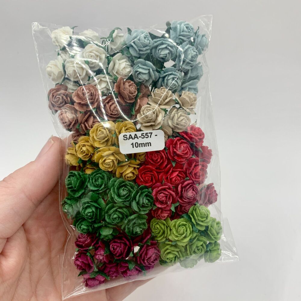 Mixed Christmas Mulberry Paper Flowers Open Roses 10mm