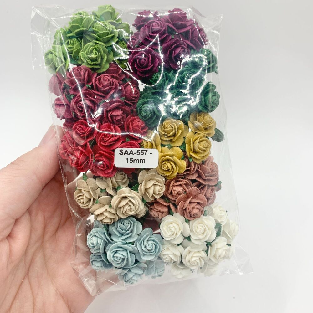 Mixed Christmas Mulberry Paper Flowers Open Roses 15mm