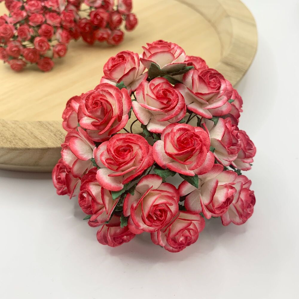 <!--013--> Mulberry Paper Open Roses - Two Tone Red 10mm 15mm 20mm 25mm