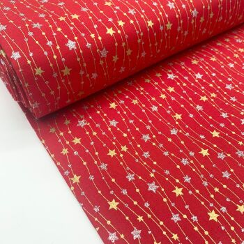 John Louden Fabrics - 100% Cotton Glitter Stars - Red