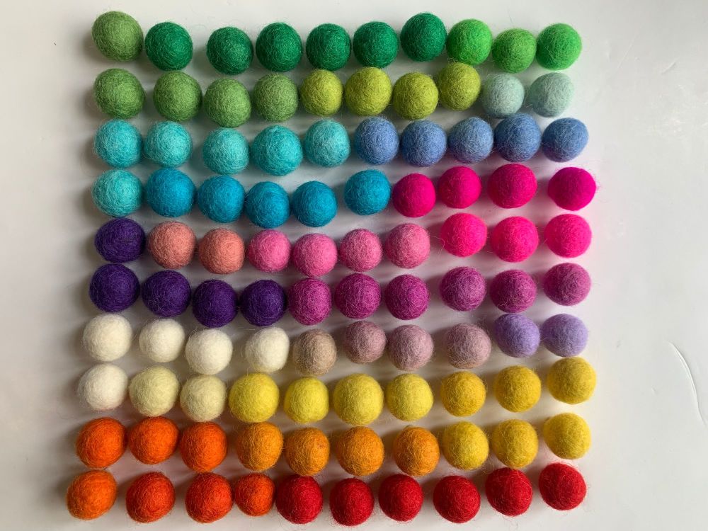 Handmade Felt Balls 2cm - Light and Bright Colours
