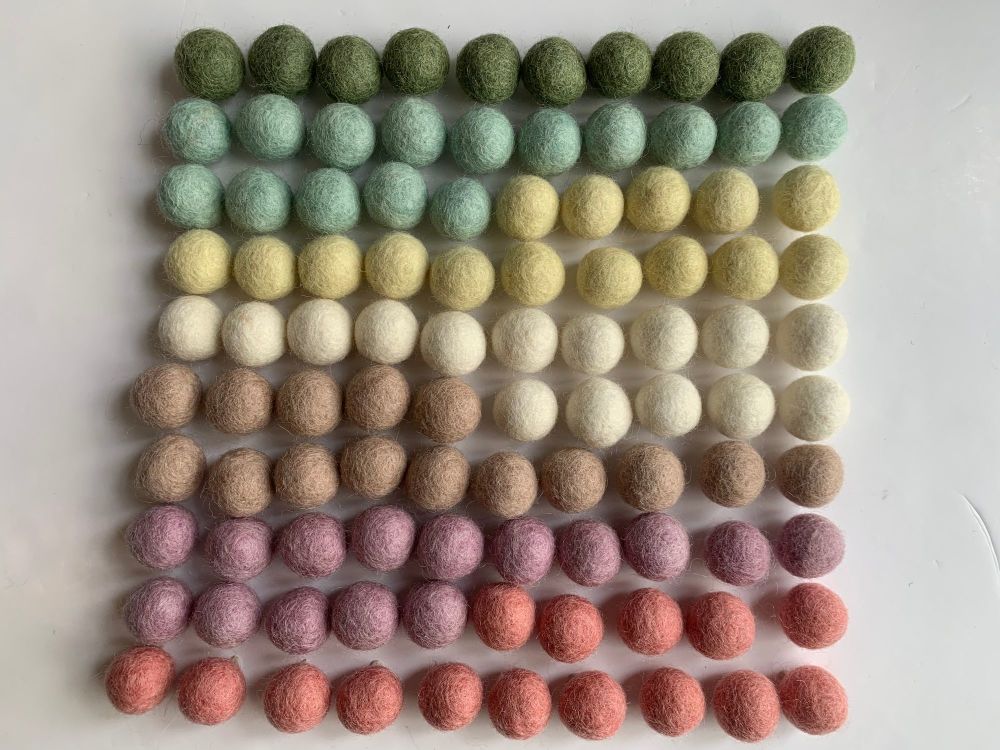 Handmade Felt Balls 2cm - Pastel Colours