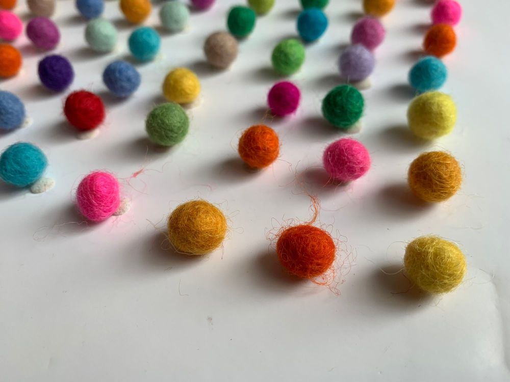 Handmade Felt Balls - 1cm Light and Bright Colours