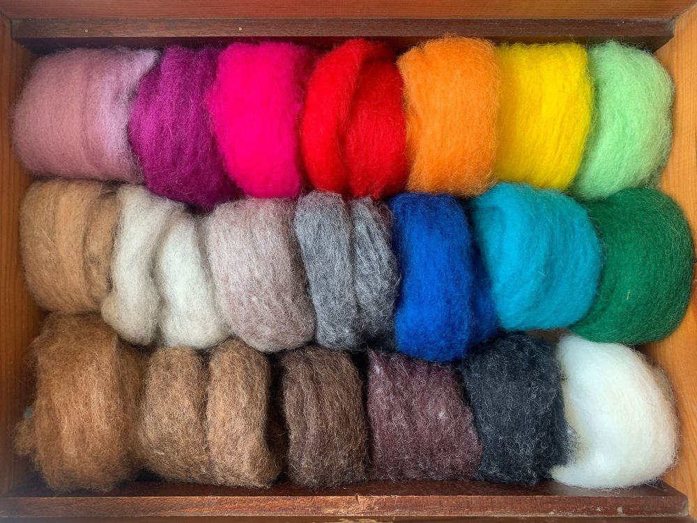 'Rainbow Cloud' + 'Menagerie' Mixes- 20 Carded Corriedale Wool Sliver 