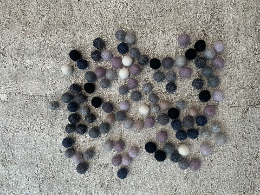 Handmade Felt Balls 1cm - Greys
