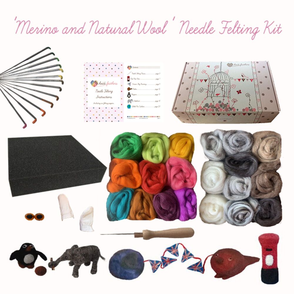 Boxed Needle Felting Kit - 'Merino & Natural Wool'