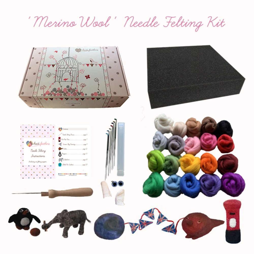 Boxed Needle Felting Starter Kit - '20 Merino Colours'