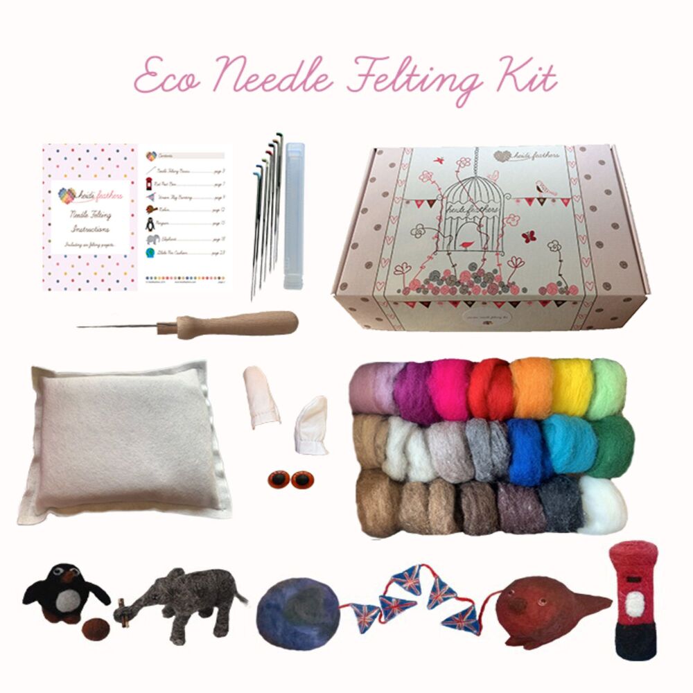 Eco Needle Felting Kit - With a Pure Wool Felting Mat + Carded Wool