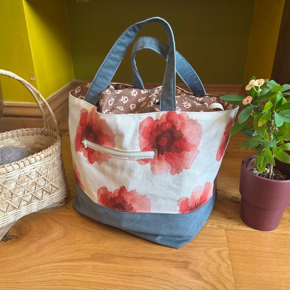 Handmade Project Bag – Vintage & Designer Fabric -POPPY FABRIC