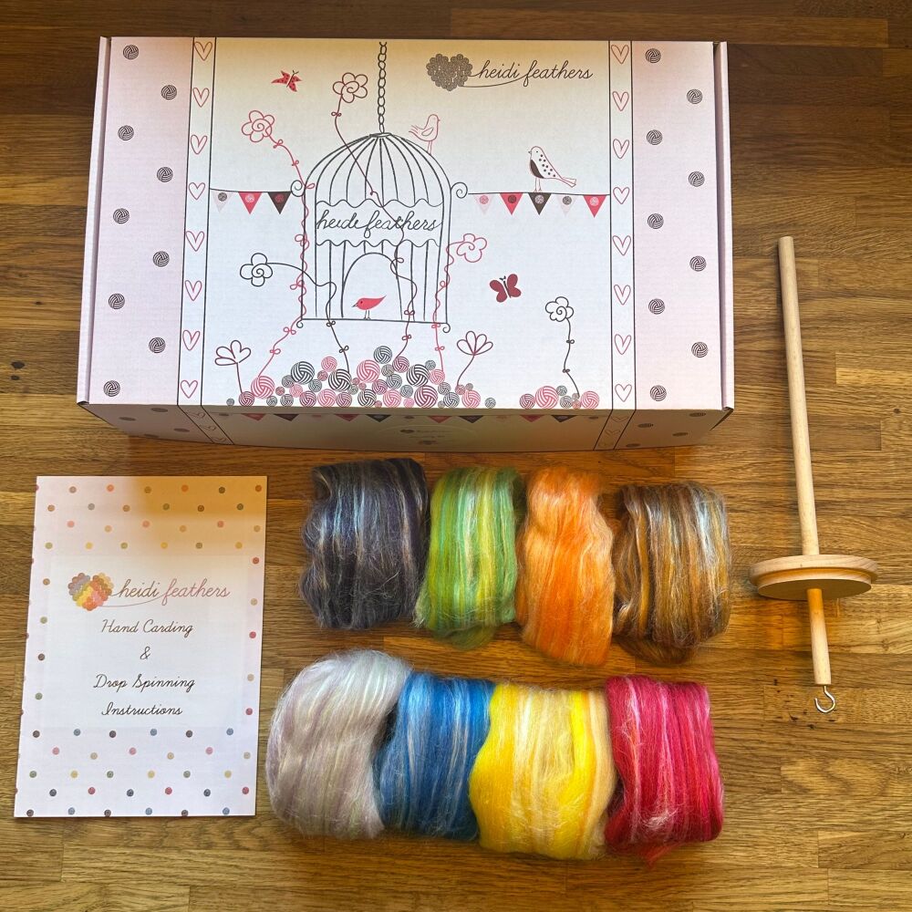 Boxed Hand Spinning Kit - 'Regal Mix' Tussah and Merino Mix Wool