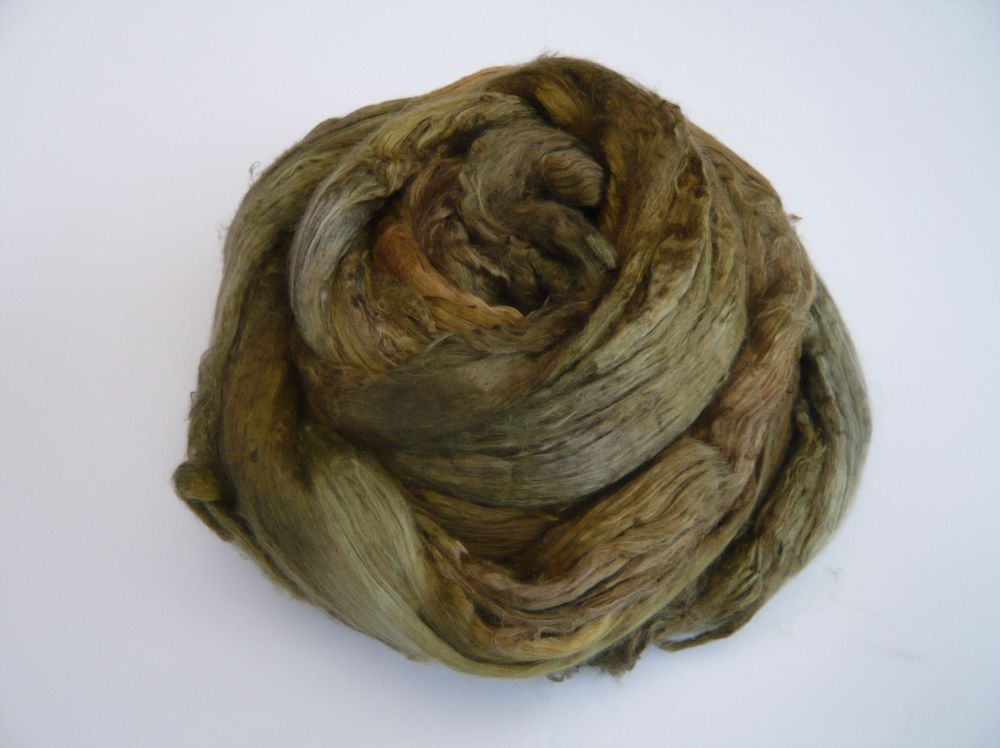 Mulbery Silk Tops / Fibres in 'Sludgy Green' - Hand Dyed 