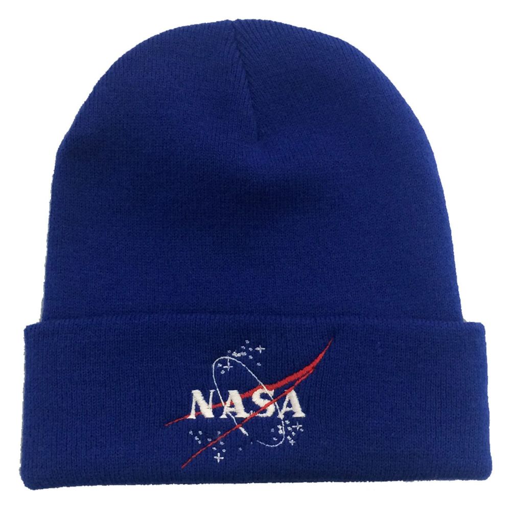 NASA Blue Embroidered Beanie Astronaut Space Emblem Logo Unisex Winter Hat Cap