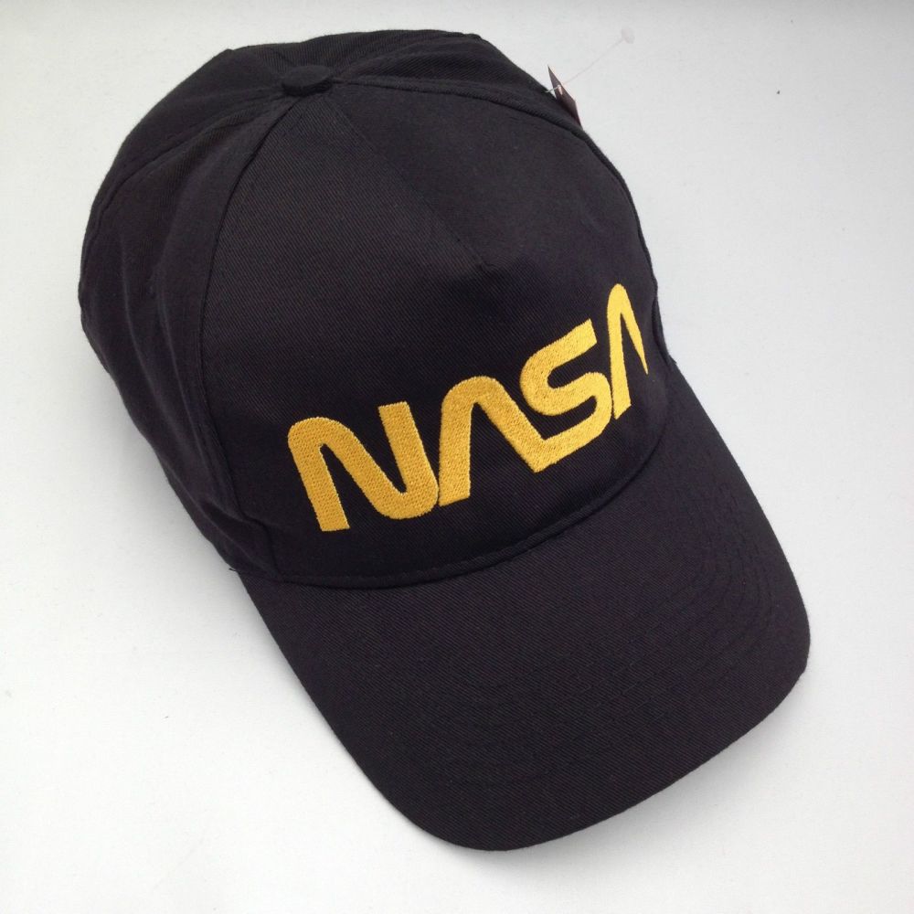 Nasa Embroidered Baseball Cap Hat Black with Yellow logo