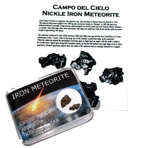 Campo del Cielo iron meteorite fragment colour display case & ID card space