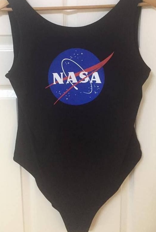 NASA Logo Leotard Swim Suit Costume Workout Exercise In Black