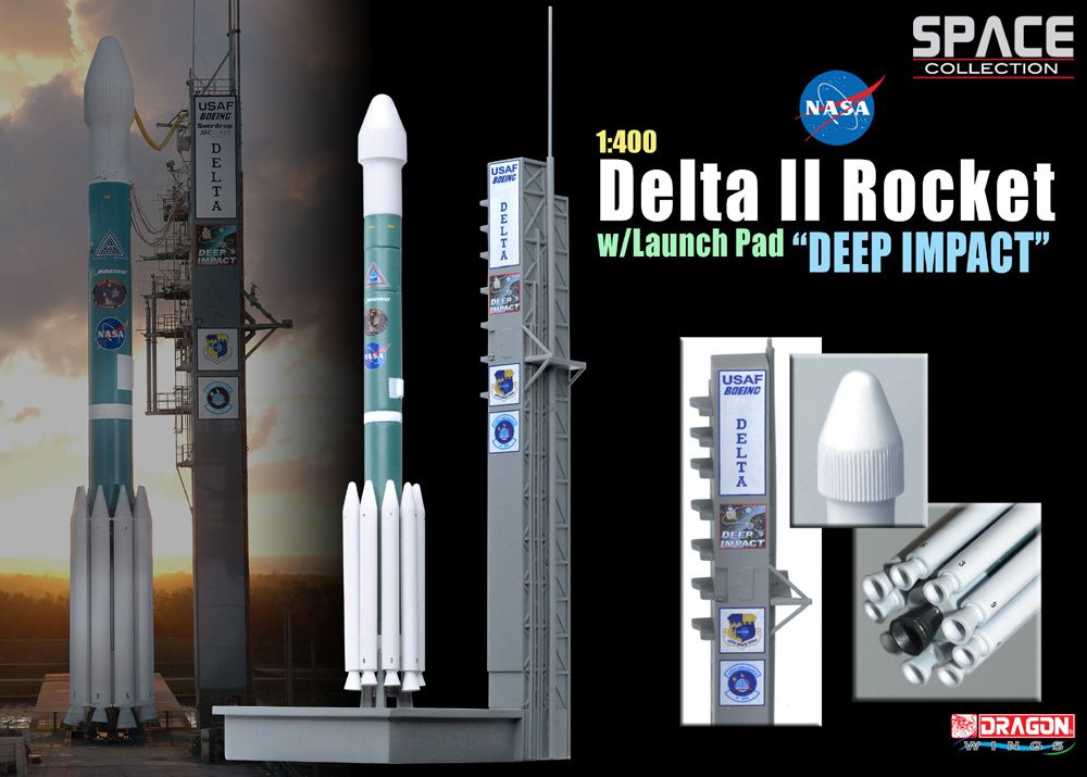 Delta II Rocket and Launch Pad Deep Impact Mission 1:400 Scale Nasa Dragon Space Collection Diecast Model