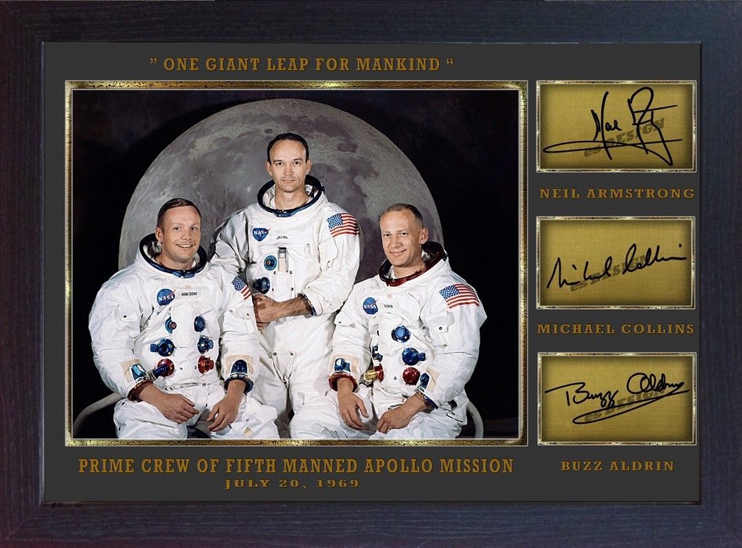 Neil Armstrong Michael Collins Buzz Aldrin signed Apollo 11 photo Autograph Print Mounted & Framed
