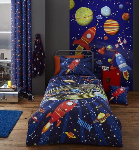 Galaxy Outer Space Duvet Set Blue Single Bedding With Pillow Case