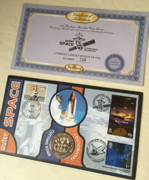 NASA Space Shuttle Cutting Edge Technology, Outer Space Benham Medallion Coin & Stamps With COA Paper Work