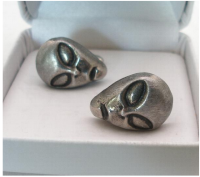 Alien Face UFO Area 51 Solid Pewter Cufflinks In Display Box