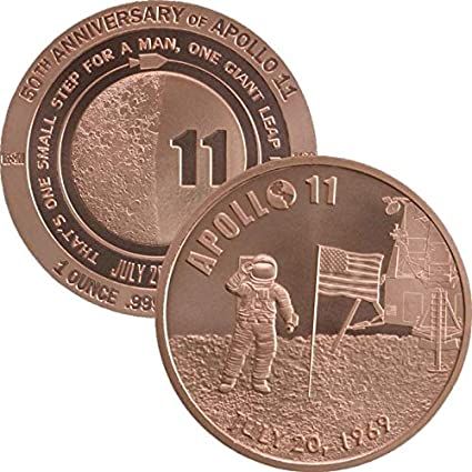 Solid Pure 1oz Copper Apollo 11 NASA Moon Mision Large Medallion Coin Neil 