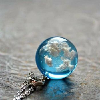 Stunning Clouds Blue Sky Glass Globe sphere Necklace Chain Jewellery