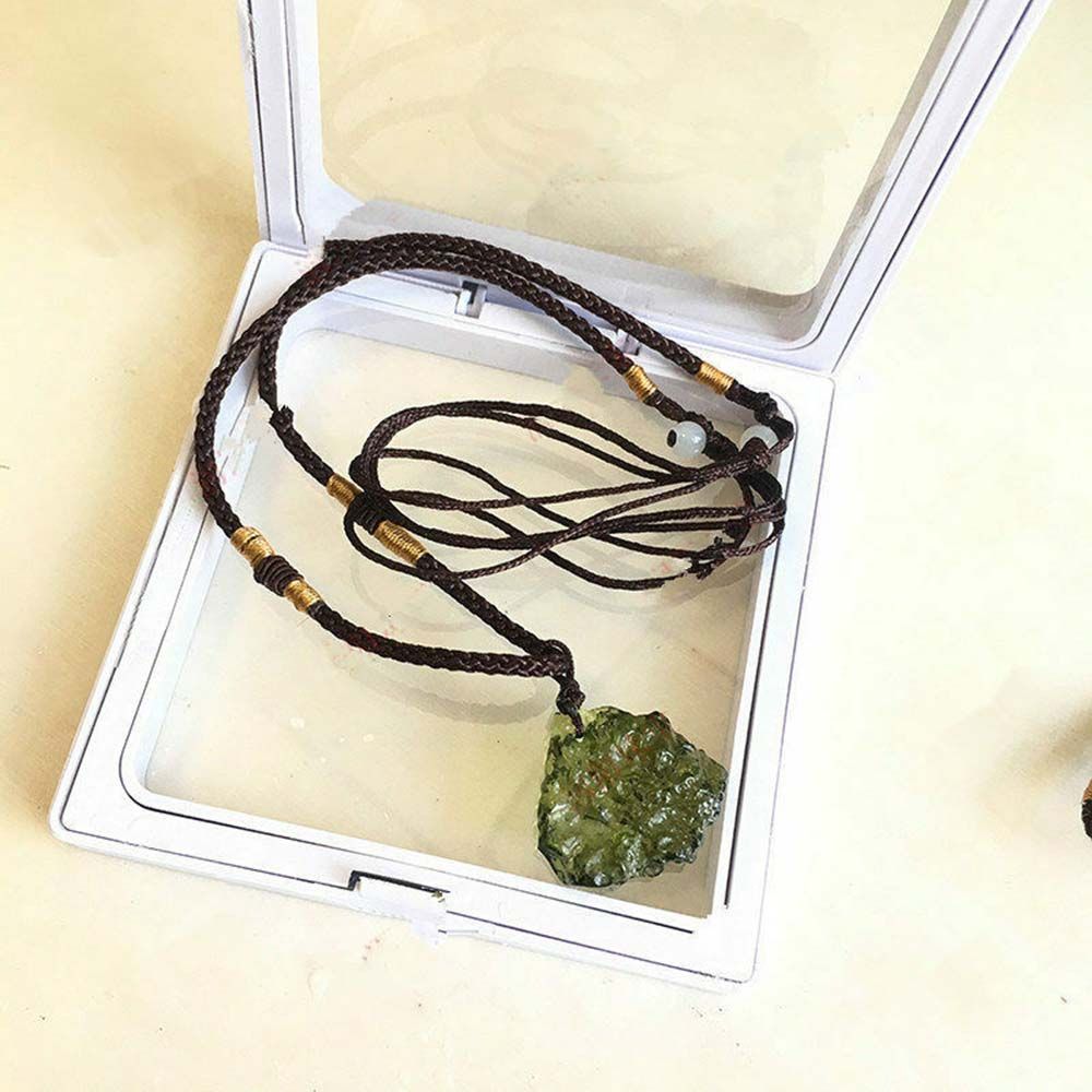 Green Gem Moldavite Meteorite Impact Crystal Czech Necklace Pendant & Rope Chain
