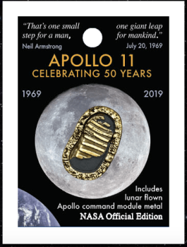 Official NASA Apollo Edition First Footprints Pin Badge With Moon Flown Metal Latest New Aged Bronze Effect Finished