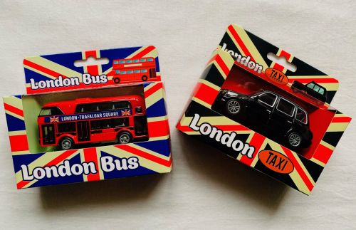 London Red Bus 13cm Long & Black Cab Taxi Car Qulaity Model Toy Die Cast Me