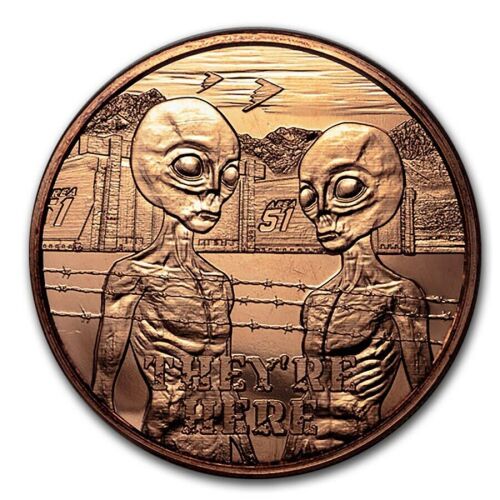 Area 51 UFO Alien 1oz Solid Pure Fine Copper Coin Medallion With B2 Aircraf