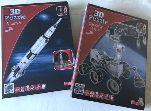 NASA 2 Set Apollo 11 Saturn Rocket & Curiosity Mars Rover Kit Models