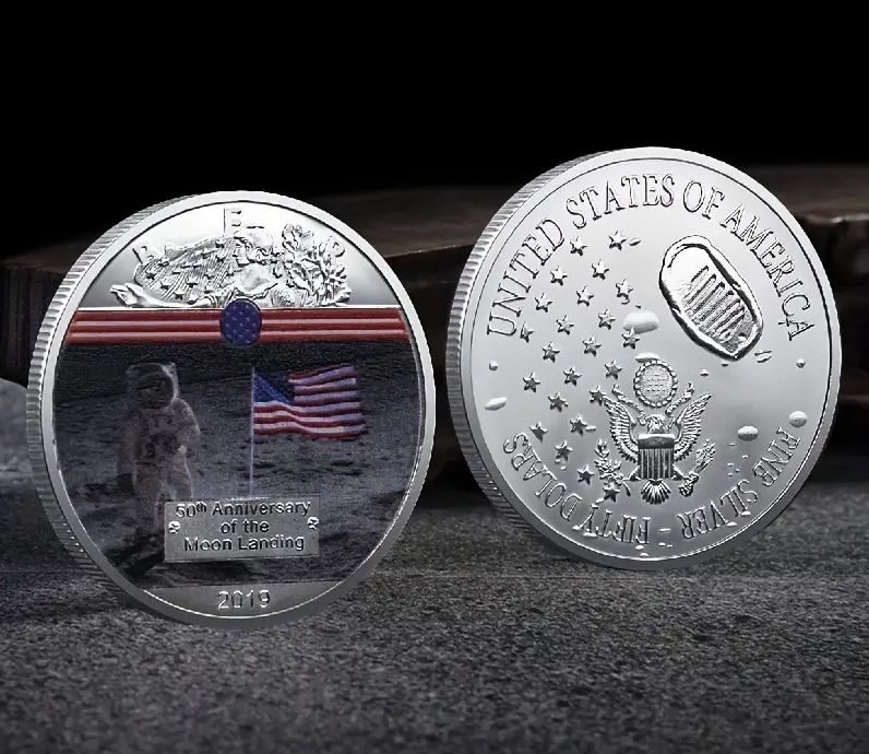 Silver Plated Apollo 11 Lunar Moon Landing NASA Foot Print Coin Medallion Medal