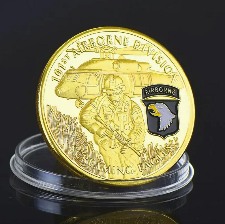 18K Gold Plated 101st Devision Airborne USAF Helicopter Flight Coin Medallion Medal