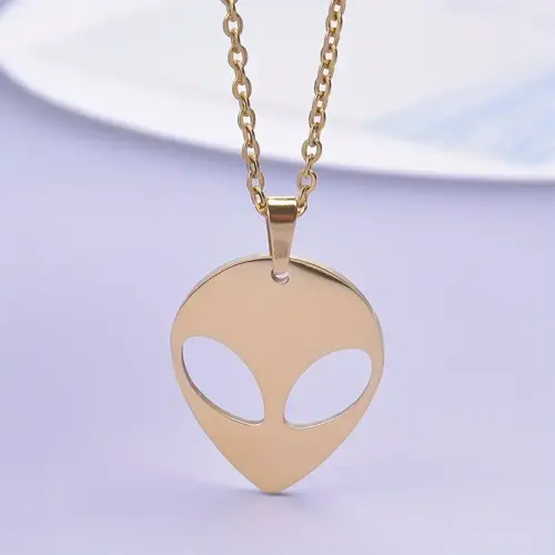 Gold Alien UFO Area 51 Stainless Steel Pandant Necklace