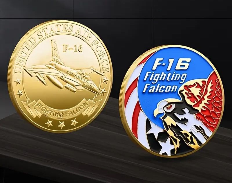 F-16 Fighting Falcon USAF 18K Gold Plated Medal Coin Medallion