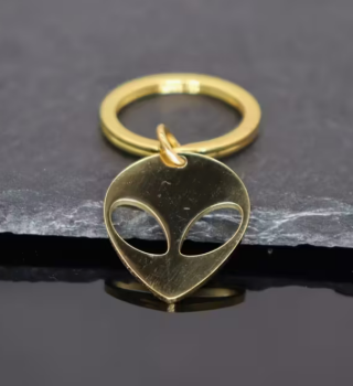 Gold UFO Area 51 Alien Metal Keyring Keychain