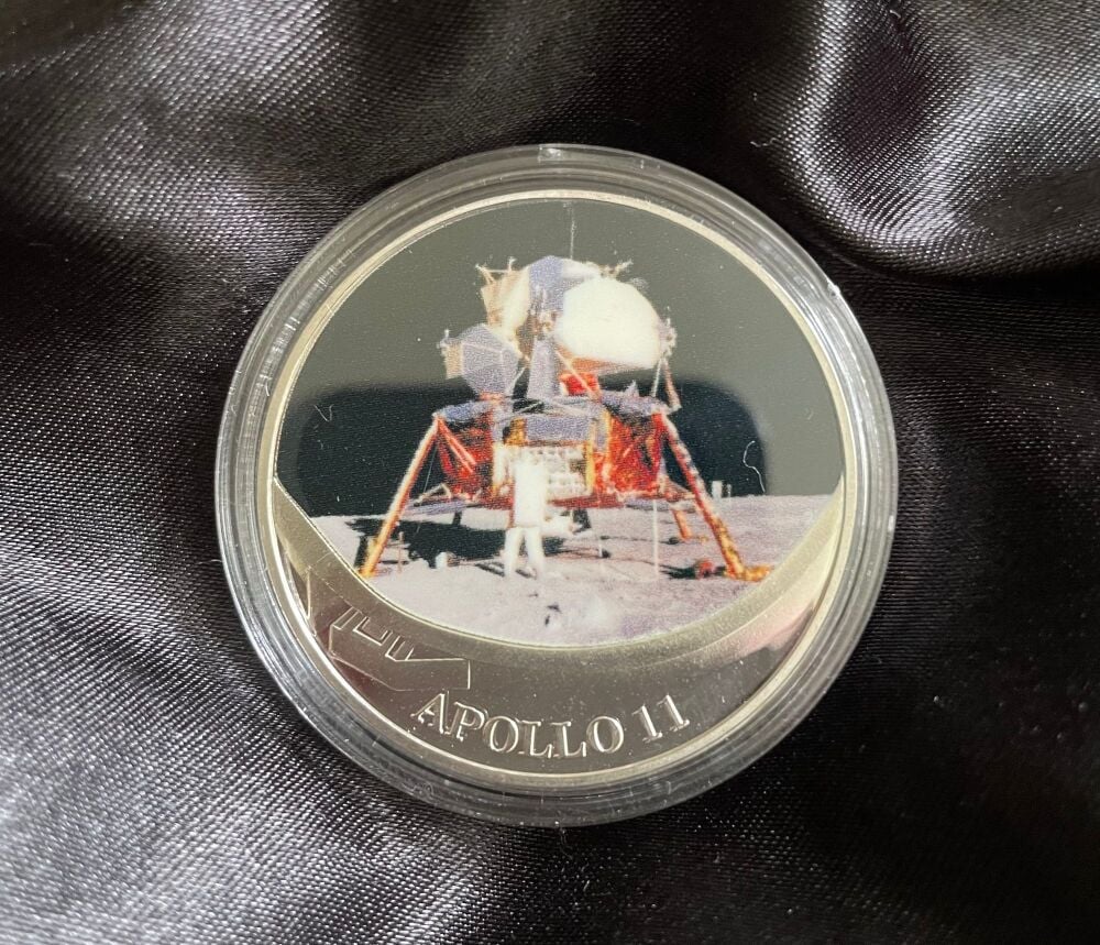 NASA Apollo 11 Moon Space Mission Silver Plated Medallion Coin