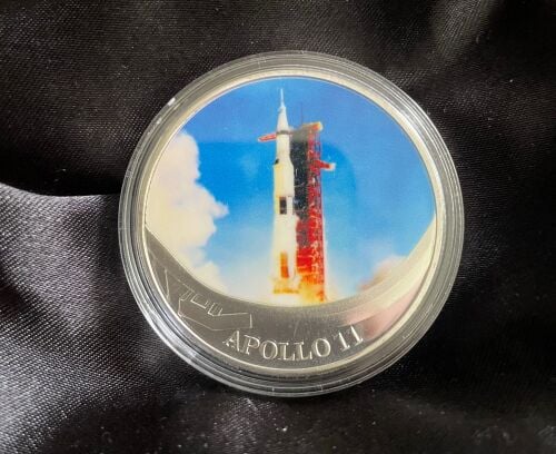 NASA Apollo 11 Moon Space Mission Silver Plated Medallion Coin