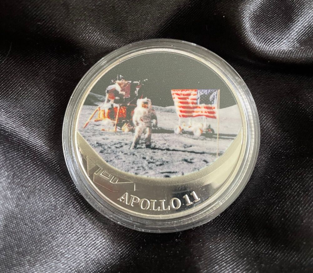 NASA Apollo 11 Moon Space Mission Silver Plated Medallion Coin