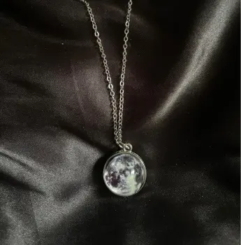 Glass Sphere Moon Necklace On Stainless Steel Necklace Chain