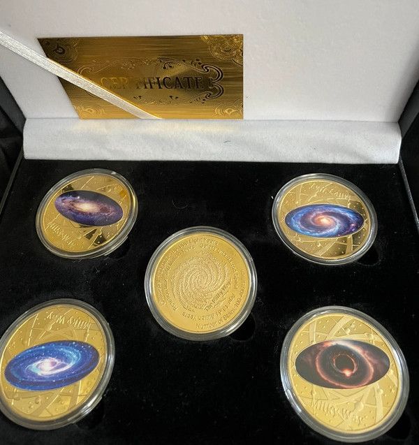 Galaxy Space 5 Set Gold Plated Medallion Coin Collection In Display Case